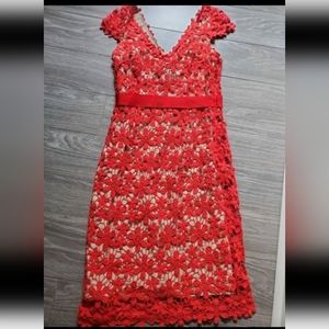 Nude and red crochet dress